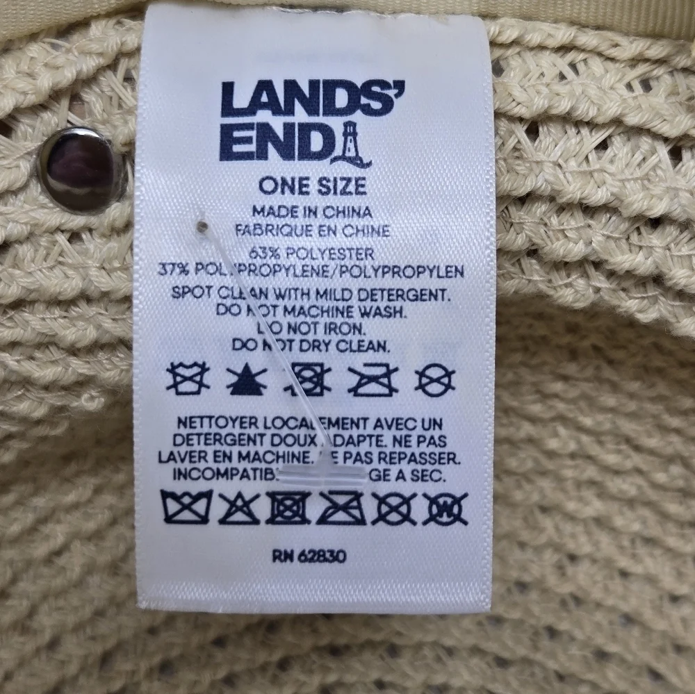 LANDS' END NATURAL CREAM OVERSIZE ADJUSTABLE SUN HAT CAP WOMEN OS VACATION BEACH